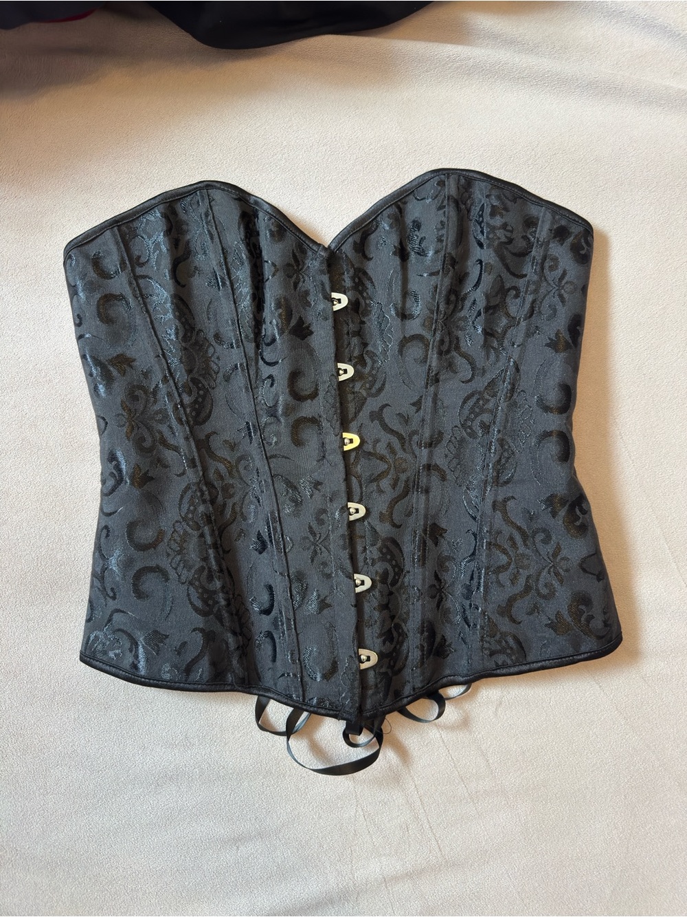 Black Brocade Overbust Corset - Women's Intimates